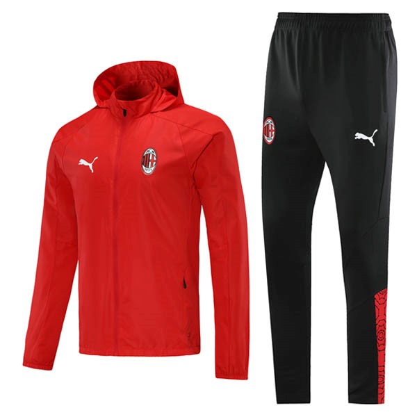 Windjacke AC Milan Komplett Set 2021-22 Rote Schwarz Fussballtrikots Günstig